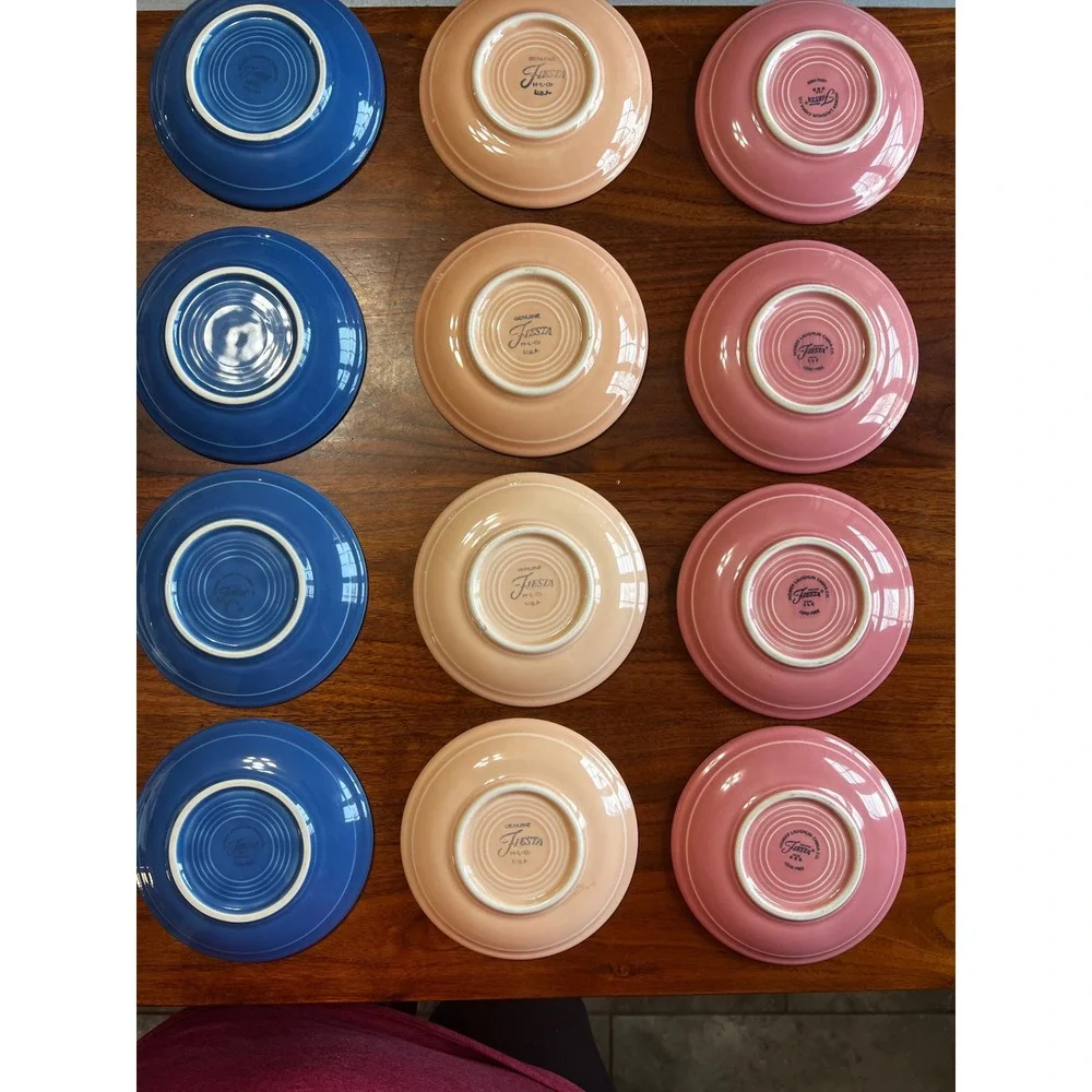 Fiesta Homer Laughlin China Co Saucers Lot‎ 12 Blue Pink Peach Lead Free vintage